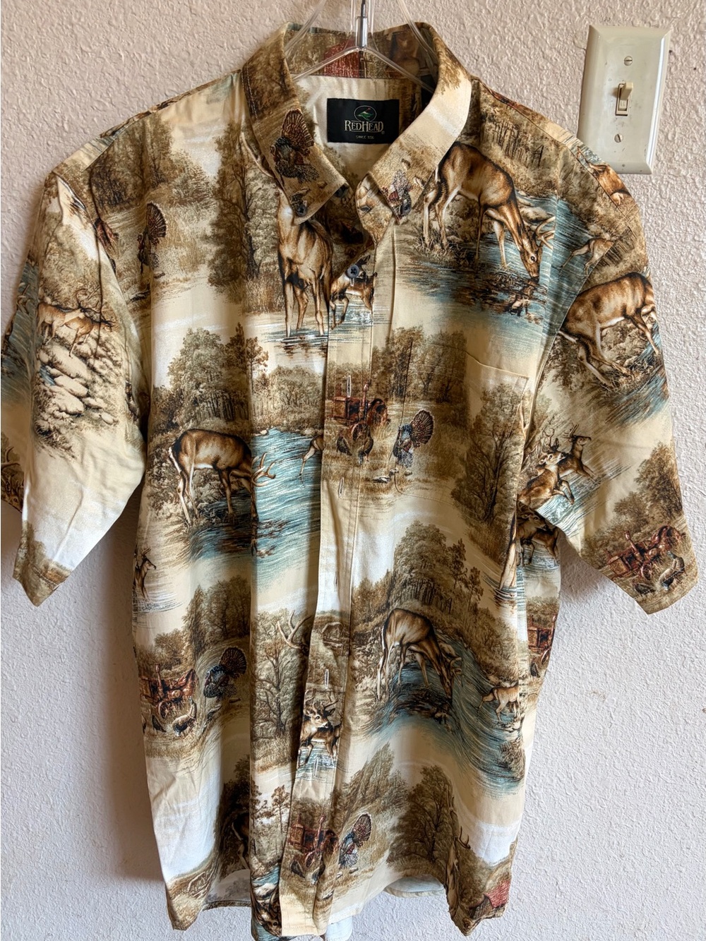 Wildlife Deer Turkey Redhead men’s print shirt button size XL